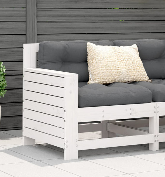 Gartensofa mit Armlehne und Kissen Weiß Massivholz Kiefer