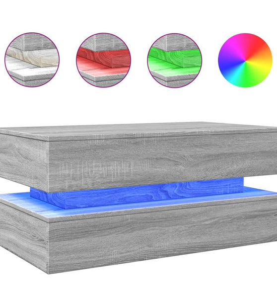 Couchtisch mit LED-Leuchten Grau Sonoma 90x50x40 cm