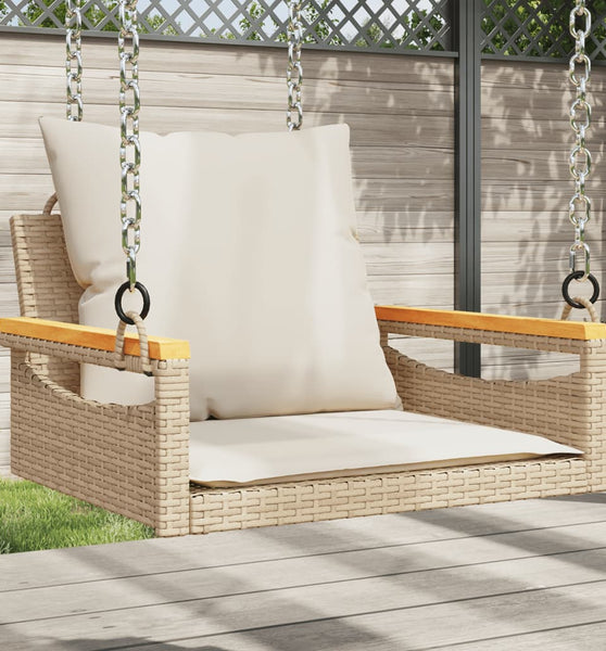 Hängesessel mit Kissen Beige 63x62x40 cm Poly Rattan