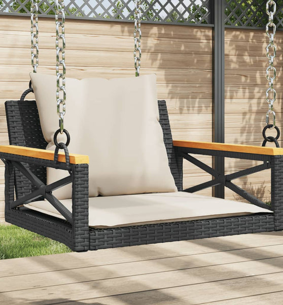 Hängesessel mit Kissen Schwarz 63x62x40 cm Poly Rattan