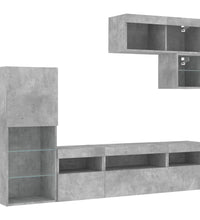 6-tlg. Wohnwand mit LED-Beleuchtung Betongrau Holzwerkstoff