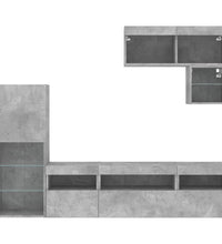 6-tlg. Wohnwand mit LED-Beleuchtung Betongrau Holzwerkstoff