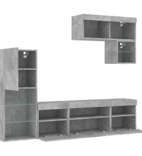 6-tlg. Wohnwand mit LED-Beleuchtung Betongrau Holzwerkstoff