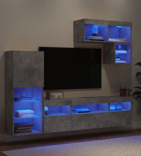 6-tlg. Wohnwand mit LED-Beleuchtung Betongrau Holzwerkstoff