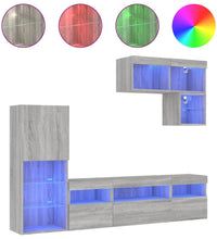 6-tlg. Wohnwand mit LED-Beleuchtung Grau Sonoma Holzwerkstoff