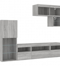 6-tlg. Wohnwand mit LED-Beleuchtung Grau Sonoma Holzwerkstoff