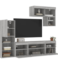 6-tlg. Wohnwand mit LED-Beleuchtung Grau Sonoma Holzwerkstoff