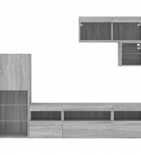 6-tlg. Wohnwand mit LED-Beleuchtung Grau Sonoma Holzwerkstoff