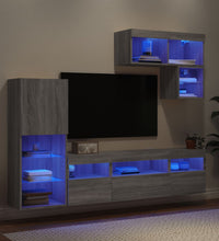 6-tlg. Wohnwand mit LED-Beleuchtung Grau Sonoma Holzwerkstoff