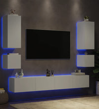 6-tlg. TV-Wohnwand mit LED-Leuchten Weiß