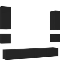 6-tlg. TV-Wohnwand mit LED-Leuchten Schwarz