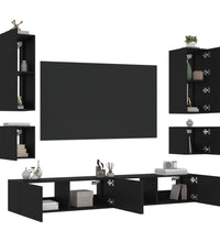 6-tlg. TV-Wohnwand mit LED-Leuchten Schwarz