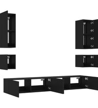 6-tlg. TV-Wohnwand mit LED-Leuchten Schwarz