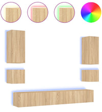 6-tlg. TV-Wohnwand mit LED-Leuchten Sonoma-Eiche