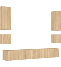 6-tlg. TV-Wohnwand mit LED-Leuchten Sonoma-Eiche