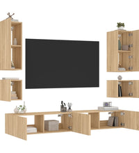 6-tlg. TV-Wohnwand mit LED-Leuchten Sonoma-Eiche