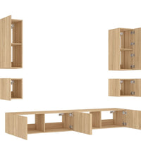 6-tlg. TV-Wohnwand mit LED-Leuchten Sonoma-Eiche