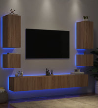 6-tlg. TV-Wohnwand mit LED-Leuchten Sonoma-Eiche