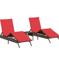 Sonnenliegen 2 Stk. mit Tisch Braun Poly Rattan