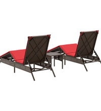 Sonnenliegen 2 Stk. mit Tisch Braun Poly Rattan