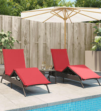 Sonnenliegen 2 Stk. mit Tisch Braun Poly Rattan