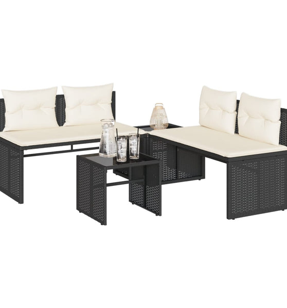 4-tlg. Garten-Sofagarnitur mit Kissen Schwarz Poly Rattan