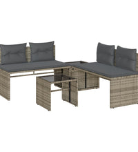4-tlg. Garten-Sofagarnitur mit Kissen Grau Poly Rattan