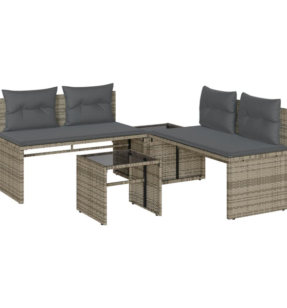 4-tlg. Garten-Sofagarnitur mit Kissen Grau Poly Rattan
