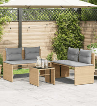 4-tlg. Garten-Sofagarnitur mit Kissen Beige Poly Rattan