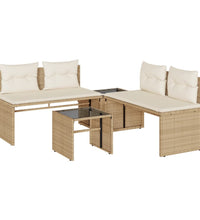 4-tlg. Garten-Sofagarnitur mit Kissen Beige Poly Rattan