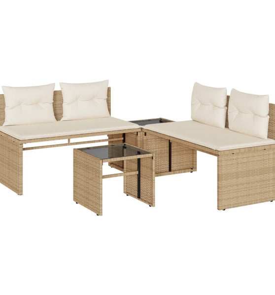 4-tlg. Garten-Sofagarnitur mit Kissen Beige Poly Rattan