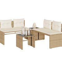 4-tlg. Garten-Sofagarnitur mit Kissen Beige Poly Rattan