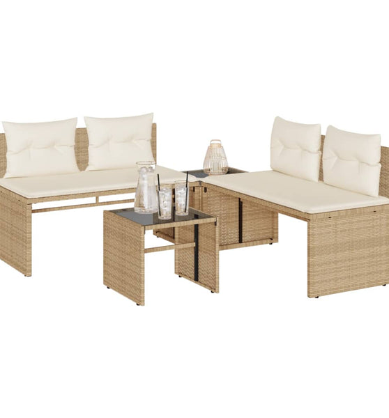 4-tlg. Garten-Sofagarnitur mit Kissen Beige Poly Rattan