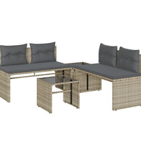 4-tlg. Garten-Sofagarnitur mit Kissen Hellgrau Poly Rattan