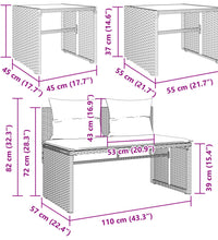 4-tlg. Garten-Sofagarnitur mit Kissen Hellgrau Poly Rattan