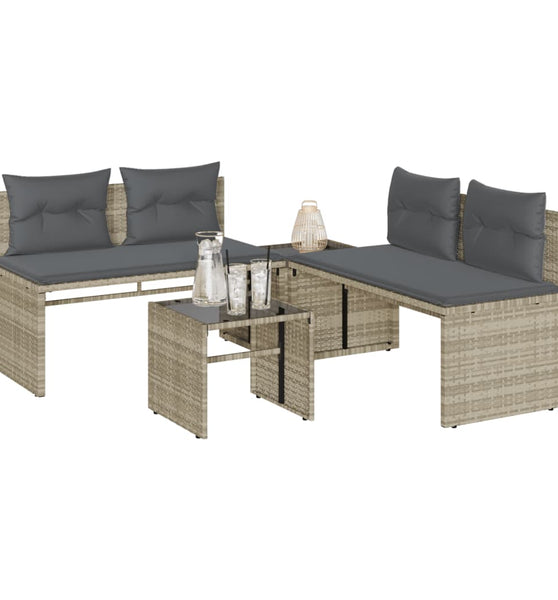 4-tlg. Garten-Sofagarnitur mit Kissen Hellgrau Poly Rattan