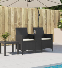 Gartensofa 2-Sitzer mit Tisch und Kissen Schwarz Poly Rattan