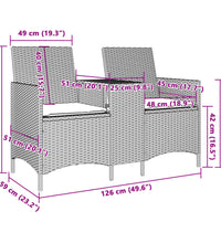 Gartensofa 2-Sitzer mit Tisch und Kissen Braun Poly Rattan