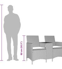 Gartensofa 2-Sitzer mit Tisch und Kissen Grau Poly Rattan