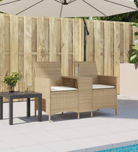 Gartensofa 2-Sitzer mit Tisch und Kissen Beige Poly Rattan