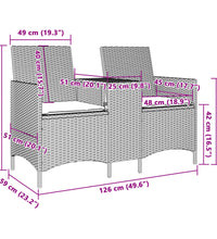 Gartensofa 2-Sitzer mit Tisch und Kissen Hellgrau Poly Rattan
