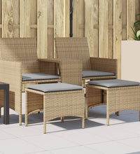 Gartensofa 2-Sitzer mit Tisch und Hockern Beige Poly Rattan