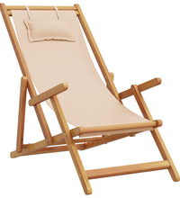 Strandstuhl Klappbar Beige Massivholz Eukalyptus und Stoff