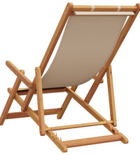 Strandstuhl Klappbar Beige Massivholz Eukalyptus und Stoff