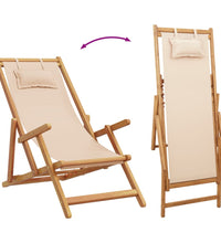 Strandstuhl Klappbar Beige Massivholz Eukalyptus und Stoff