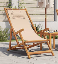 Strandstuhl Klappbar Beige Massivholz Eukalyptus und Stoff