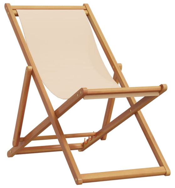 Strandstuhl Klappbar Beige Massivholz Eukalyptus und Stoff