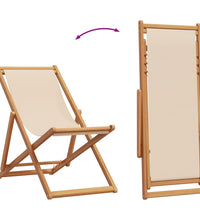 Strandstuhl Klappbar Beige Massivholz Eukalyptus und Stoff