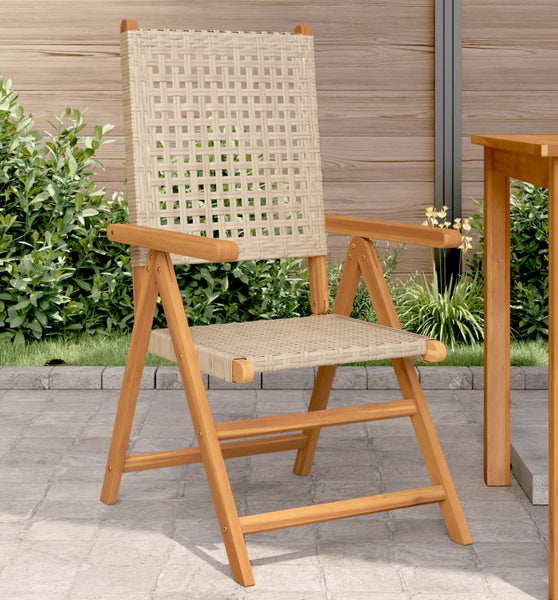 Gartenstühle 2 Stk. Beige Massivholz Akazie und Poly Rattan