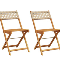 Bistrostühle 2 Stk. Beige Massivholz Akazie und Poly-Rattan